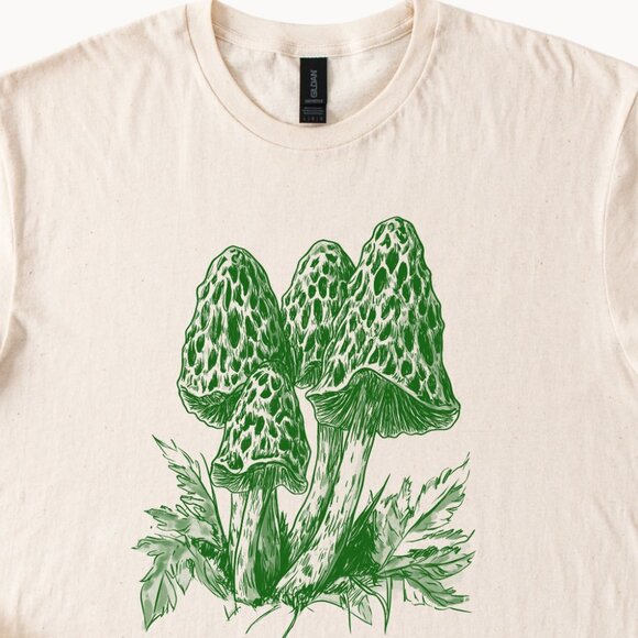 Mushroom Illustration T-Shirt, Hand-Drawn Forest Fungi Art Tee Cottagecore - Picture 2 of 3